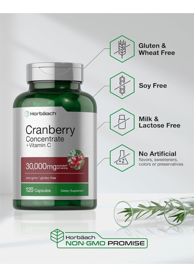 Horbaach Cranberry Concentrate Extract + Vitamin C 30,000mg 1... Aromasız