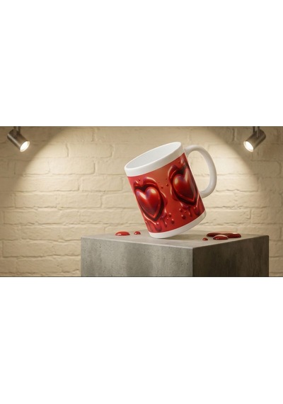 Kalp Desenli Kupa Romantik Tasarımlı Sevgiliye Hediyelik Kahve Kupası Beyaz
