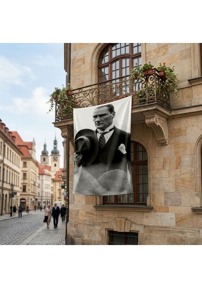 Takım Elbiseli Ulu Önder Gazi Mustafa Kemal Atatürk Poster Bayrak Premium Raşel Kumaş Ata69 Diğer