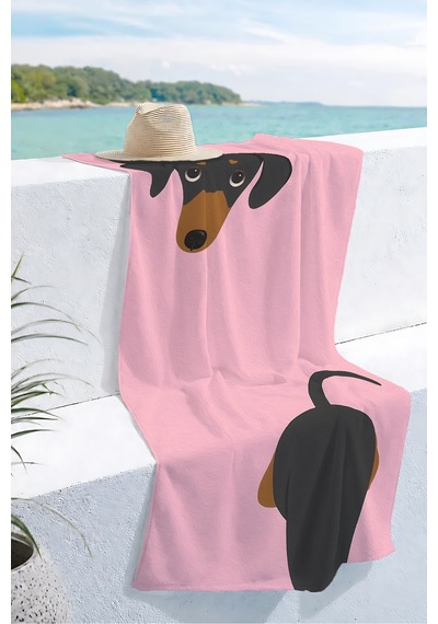 Sevimli Köpek Figürlü Çocuk Plaj Havlusu - Pembe Modern Hayvan Temalı Hızlı Kuruyan Mikrofiber Havlu Bulut Defne