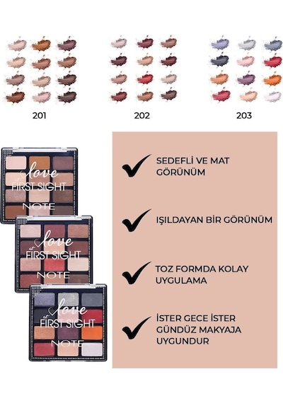 Note Cosmetique Love At First Sight Eyeshadow Mat Ve Işıltılı Toz Göz Far Paleti - 203 Freedom To Be