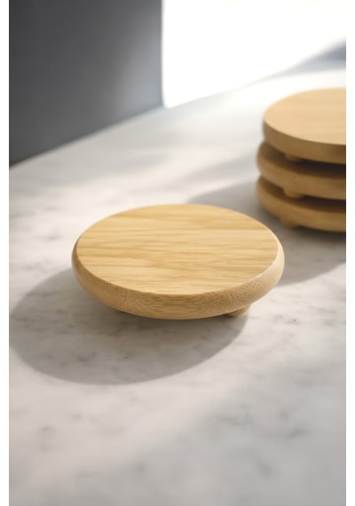 6'lı Doğal Bambu Mini Top Ayaklı Sunumluk Bardak Altı , Kahvaltılık Ve Sunum Standı D