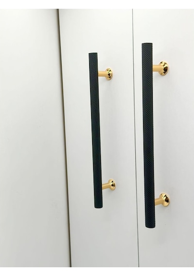 Mobilya Dolap Kulpu Mutfak Çekmece Kulpu Çizgili Dal Siyah Gold 128 Mm 12,8 Cm 10 Adet