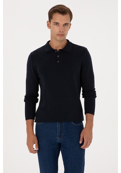 U.S. Polo Assn. Erkek Slim Fit Polo Yaka Lacivert Basic Kazak 50307799-VR033