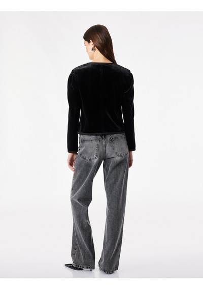 Koton Slim Fit Vatkalı Bisiklet Yaka Uzun Kollu Süslü Düğmeli Kadife Ceket Siyah 7wak10033uk
