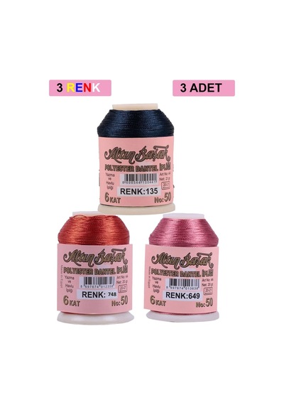 3 Adet Altınbaşak Oya Ve Dantel İpi 20 Gr - Royaleks - No: 748 - 649 - 135 Çok Renkli