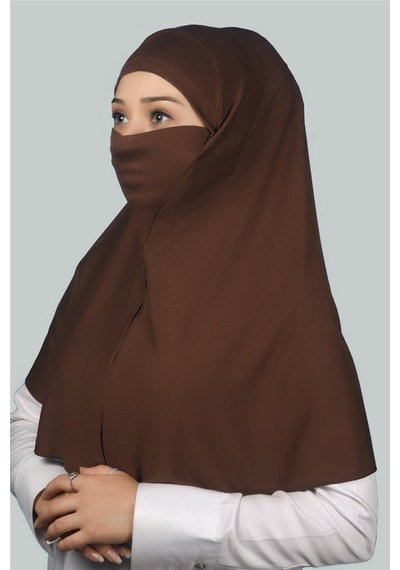 Altobeh Hazır Türban Peçeli Pratik Eşarp Tesettür Nikaplı Hijab - Namaz Örtüsü Sufle (XL) - Çikolata