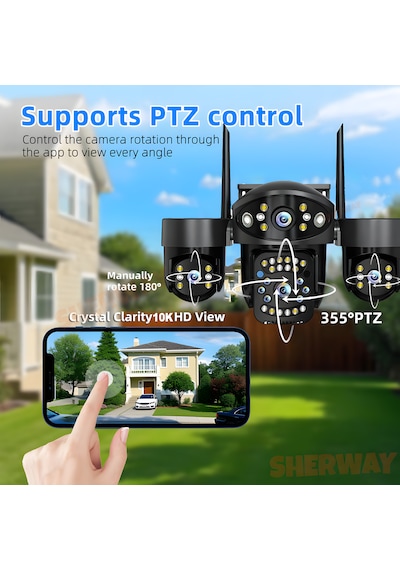 Myscope My-01 12mp 4 Lens Wifi Güvenlik Kamerası 4 Ekran İzleme, Ptz Hareketli Kamera, Renkli Gece Görüşü, Siren Alarm, Hieasy Uygulama Destekli Dış Mekan Ip Kamera