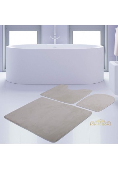 Bonny Home Unicolor Düz Krem 3lü Banyo Paspası Halısı Seti Kaymaz Krem