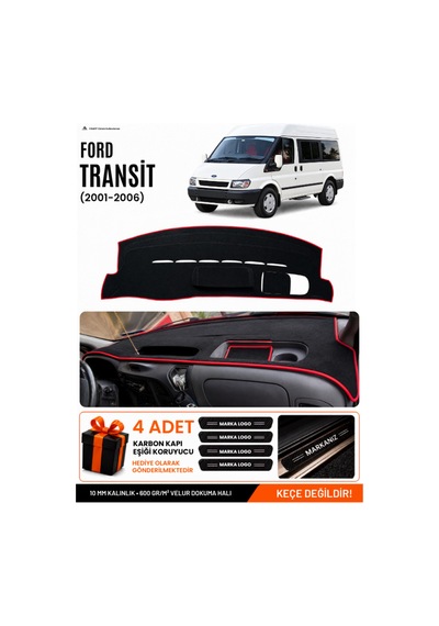 Ford Transit 2001-2006 Uyumlu Torpido Örtüsü, Torpido Kılıfı - Siyah Kırmızı
