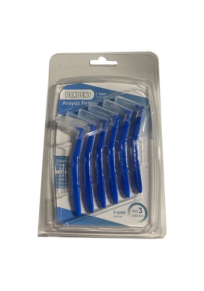 Pakdent L Tipi Arayüz Fırçası - Mavi 0,60 Mm