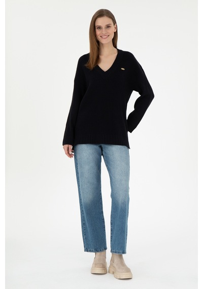 U.S. Polo Assn. Kadın Lacivert V Yaka Kazak 50297120-VR033