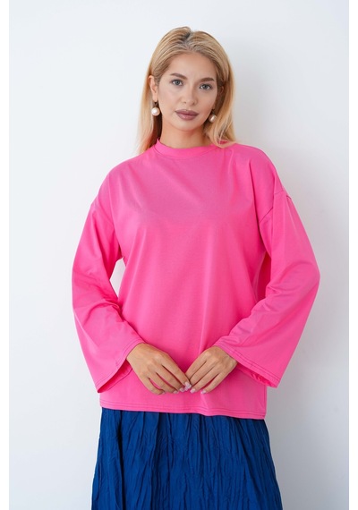 Herkesemoda Kadın Tesettüre Uygun Geniş Kollu Body Pembe