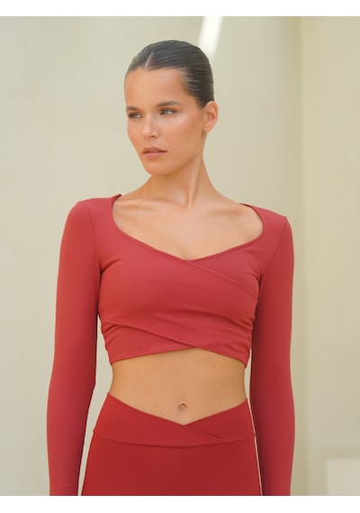 Mai Studios Co. Gaia Uzun Kollu Çapraz Detay Bordo Crop Bordo