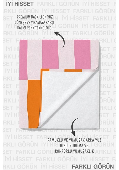 Çizgili Renk Bloklu Modern Plaj Havlusu - Akdeniz Stili Pembe Turuncu Hızlı Kuruyan Mikrofiber Havlu Çok Renkli