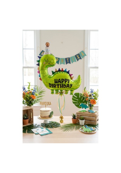 Happy Birthday Yeşil Dinozor Folyo Balon Çocuk Doğum Günü Parti Süsü 80x77 Cm Çok Renkli