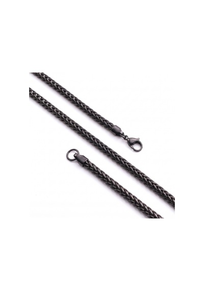 Premium Parlak Ve Şık Oval Burgu Erkek Çelik Zincir Kolye 4 Mm 55 Cm 3183eck012 - Siyah Renk