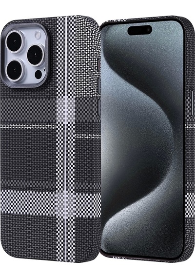 Apple Uyumlu iPhone 15 Pro Max Kılıf M-safe Şarj Özellikli Karbon Fiber Görünümlü Zore Nekst Kapak Gri-siyah