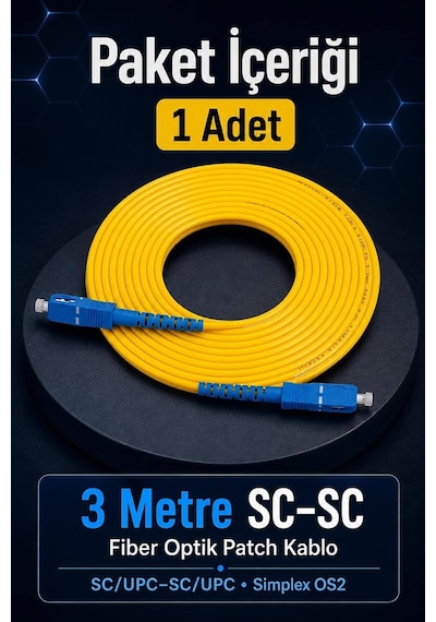 Fiber Optik 3 Metre Patch Kablo Sc-sc Sm Patchcord Single Mode 2.0mm 9/125 Os2 Tek Çekirdek Ev-ofis İnternet Bağlantısı İçin Belirtilmemiş