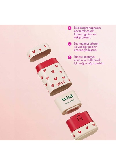 Wild %98 Natural Stick Deodorant Kutu + Refill Paketi - Love Heart Case + Pink Grapefruit & Lime 40 Gr