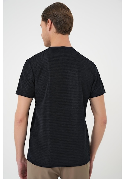 Efor Comfort Fit Bisiklet Yaka Viskon Karışımlı Dokulu Casual Lacivert Tişört Ts 896 Lacivert
