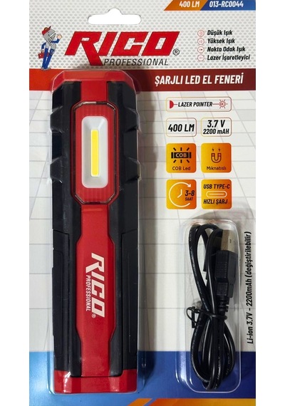 Rico 013-rc0044 Şarjlı Led Lamba 400 Lümen Siyah - Kırmızı