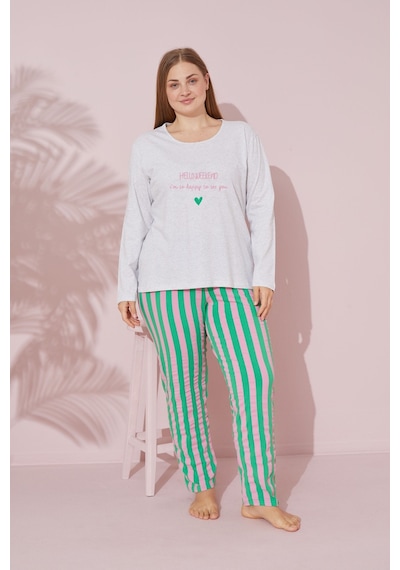 Siyah İnci Pamuklu Curve Büyük Beden Battal Boy Örme Pijama Takım 24240704 Gri Siyah İnci Pamuklu Curve Büyük Beden Battal Boy Örme Pijama Takım 24240704 Gri