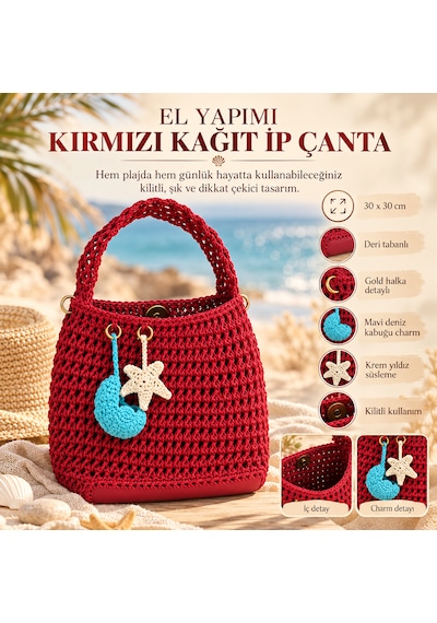 Kırmızı Kağıt İp Çanta