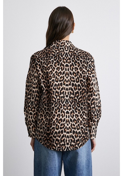 Never More Leopar Desenli Poplin Gömlek Bej Bej
