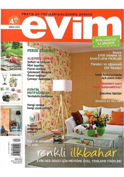 Evim - Pratik Ev Fikirleri Ve Alışveriş Dergisi -renkli İlkbahar - Retro Eski Basım Koleksiyon - Nisan 2015 - Sayı 110 Not: Ekleri Yoktur