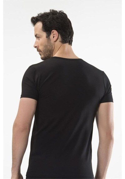 Cacharel 1306 V Yaka Kısa Kollu Erkek T-shirt - Siyah Siyah
