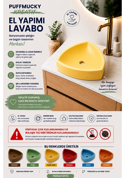 Lavabo Tezgah Üstü Lavabo Banyo Tuvalet Lavabosu Sarı Açık Koyu Sarı Açık Koyu