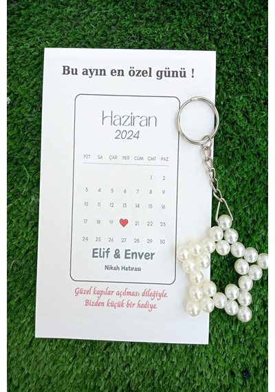 20 Adet Takvim Konsept Kuşe Kartlı İnci Yıldız Anahtarlık - Nikah