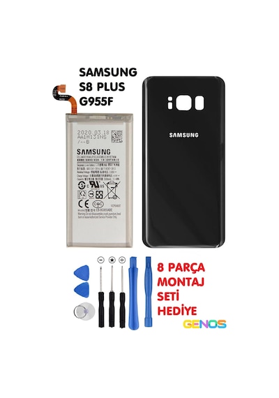 Samsung Galaxy Uyumlu S8+ Plus G955f Arka Cam Kapak Batarya Kapağı Siyah+batarya Pil Eb-bg955abe+montaj Set