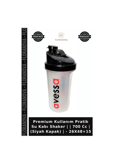 Premium Kullanım Pratik Su Kabı Shaker 700 Cc Siyah Kapak - 26x48+15