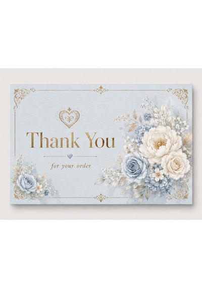 Floral Gold Teşekkür Kartı Premium Paket Içi Thank You Card 100 Adet - Mavi - 074