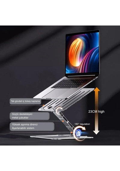 Katlanabilir Ayarlanabilir Alüminyum Laptop Standı, Taşınabilir Ergonomik Notebook Yükseltici, 6 Kademeli Yükseklik Ayarlı, Macbook Tablet Uyumlu, 10-17 İnç, Siyah