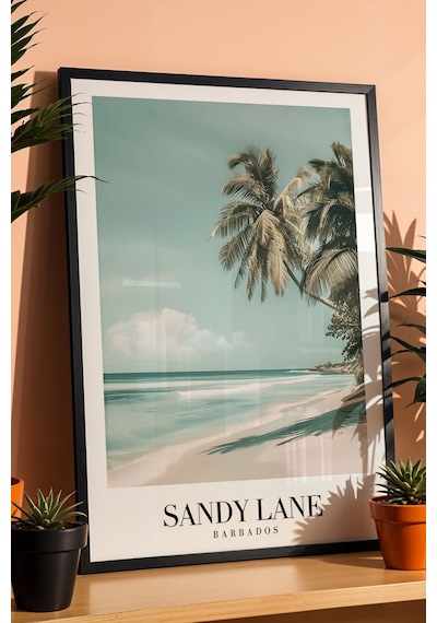 Sandy Lane Barbados Vintage Seyahat Posteri Çerçeveli Tablo - Premium Tropikal Sahil Elit Dekor Siyah