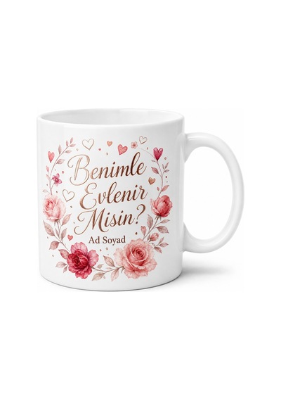 Benimle Evlenir Misin Kupa Bardak Evlilik Teklifi Hediye Özel Tasarım Beyaz / Çok Renkli