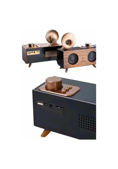 Bluetooth Nostalji Speaker Radyo Gramofon Ahşap Renk
