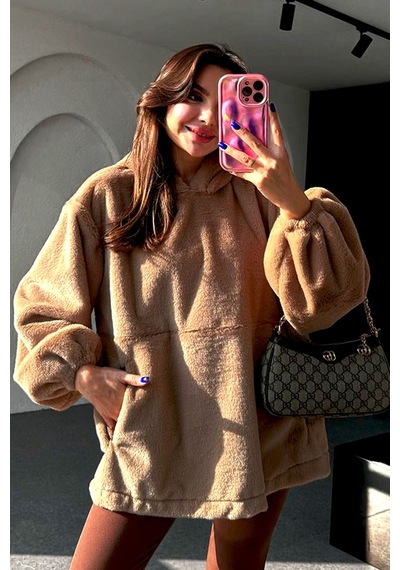 Fashion Friends Pofuduk Yumuşacık Gizli Cepli Kapşonlu Salaş Geniş Kadın Sweat Sütlü Kahve Kahverengi Fashion Friends Pofuduk Yumuşacık Gizli Cepli Kapşonlu Salaş Geniş Kadın Sweat Sütlü Kahve Kahverengi