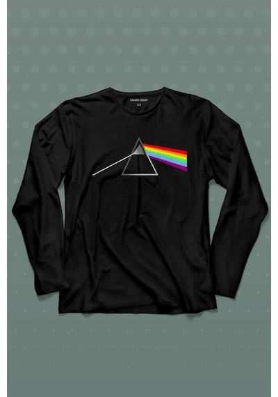 Pink Floyd Prizma Kırılan Işık Tayfı Gök Kuşağı Renkleri Uzun Kollu Tişört Baskılı T-shirt 001