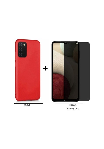 Samsung Galaxy Uyumlu A03s Esnek Soft Tasarım Kılıf Ve Hayalet Privacy Gizli Ekran Koruyucu Col177145-kırmızı