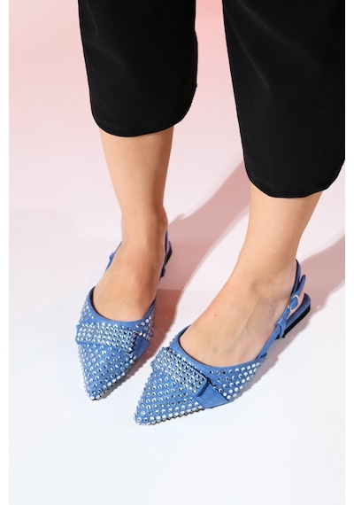 Luvishoes Kelp Kot Mavi Taşlı Kadın Düz Sandalet Mavi