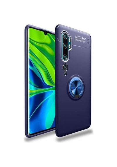 Xiaomi Mi Note 10 Kılıf Yüzüğü Stant Ve Araç Tutucu Olabilen Şık Esnek Premium Silikon Kapak Ryc/ravel Mavi