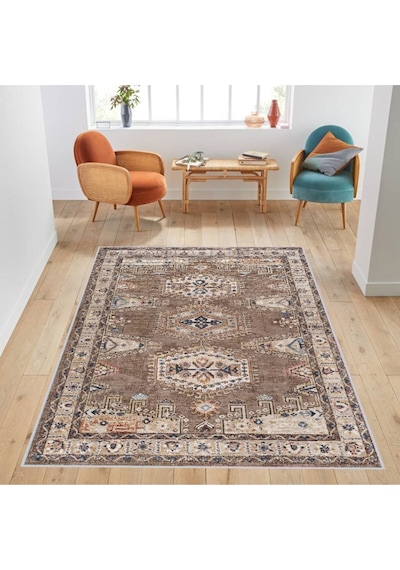 Eliana Home Baskılı, Yıkanabilir Kaymaz Taban Salon Halısı Eli1759 Kahverengi