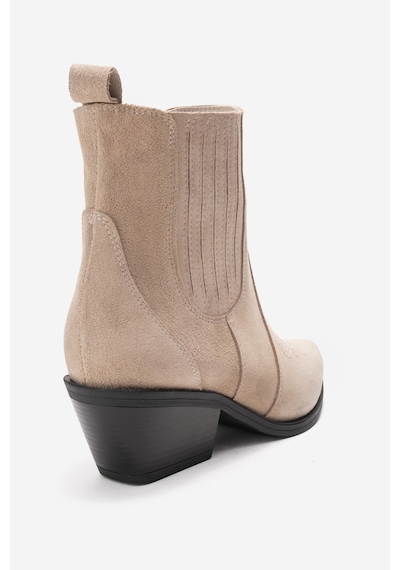 Luvishoes Julıeta Bej Süet Hakiki Deri Kadın Western Bot Bej