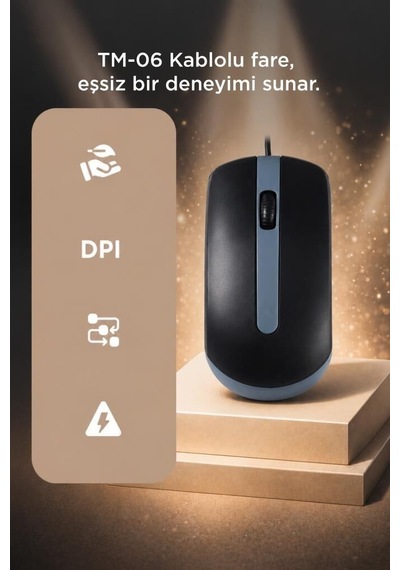 Özel Üretim Ofis Çalışma Büro Mouse Optik Kablolu Fare Tm06 Gri