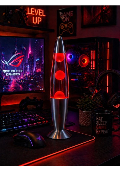 Lav Lambası Büyük Boy 41 Cm Kırmızı Atmosfer Işığı, Dekoratif Gece Lambası, Konsept Lamba Aydınlatma