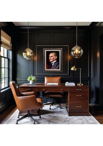 Çerçeveli Deri Atatürk Tablosu 21 Çerçeveli Tablo 61x81 Cm Diğer